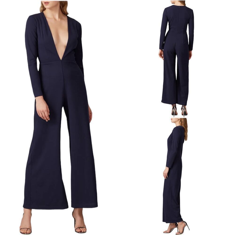 Stylestalker Women’s Navy Blue Nova Long Sleeve 70s Jumpsuit Size Small